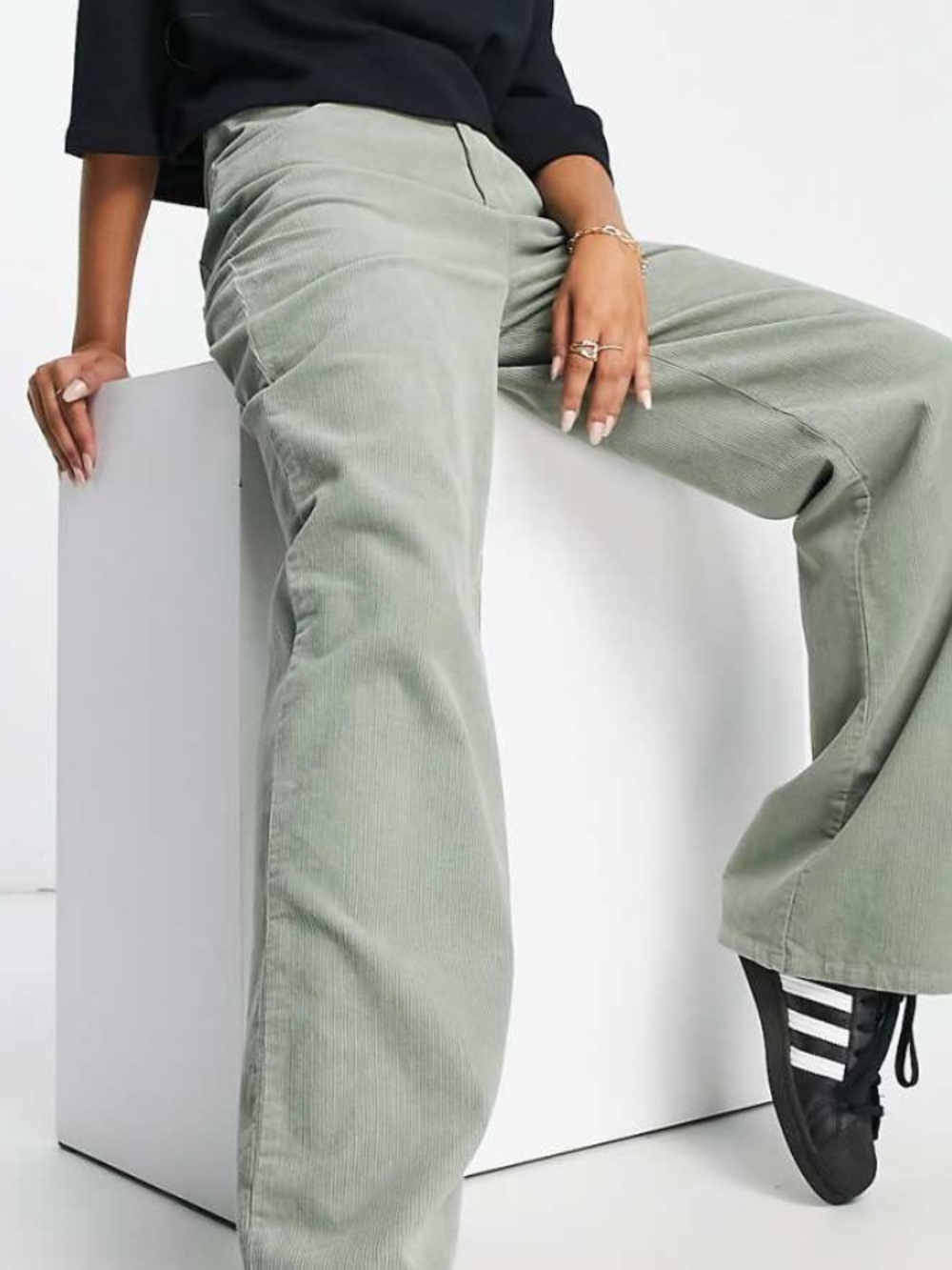 ASOS Wide-Leg Cord Trousers in Light Sage